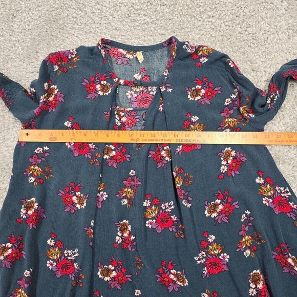 Free People Top Small Blue Flower Swing Tunic Keyhole Oversized Boho Beach Dress - Picture 10 of 14